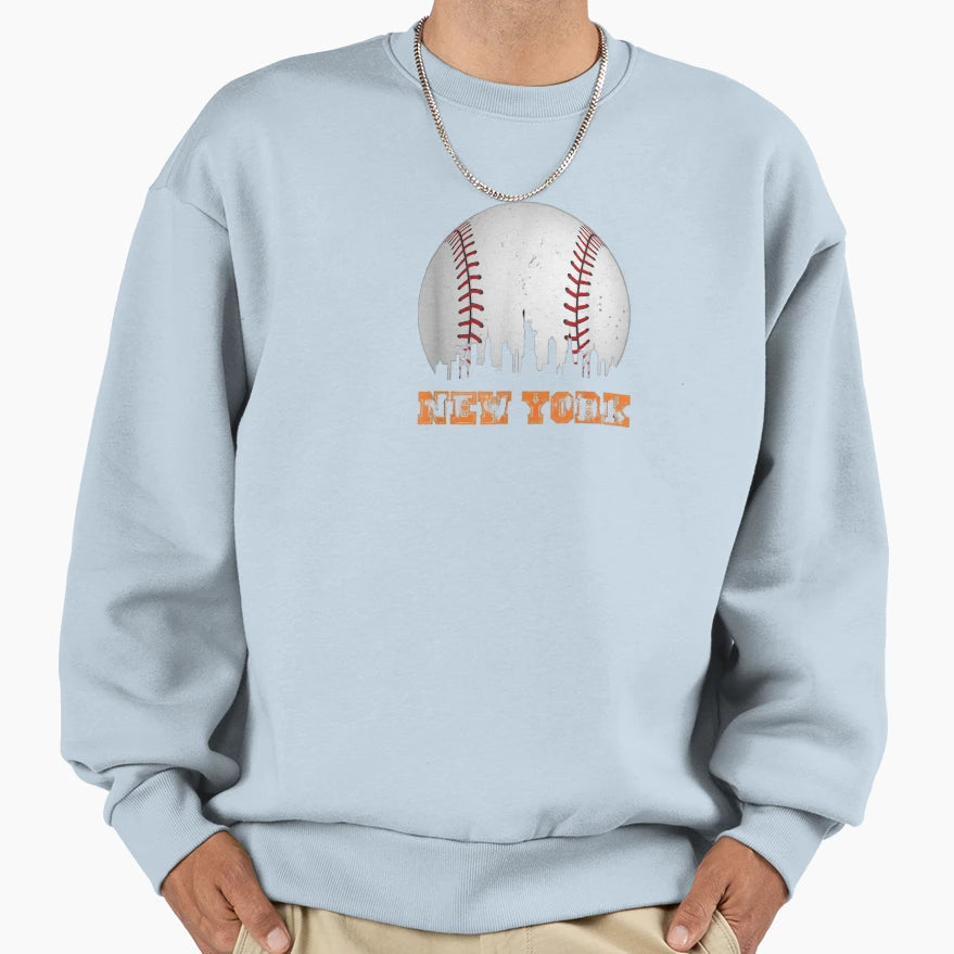 New York Ny Skyline Baseball Met T-Shirt - Fun Novelty Design for Adults - T-Shirt, Sweatshirt, Hoodie