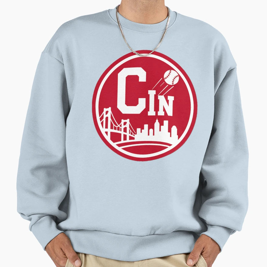 Cincinnati Baseball City Logo Skyline Hoodie - Unique Graphic Men Women - T-Shirt, Sweatshirt, Hoodie