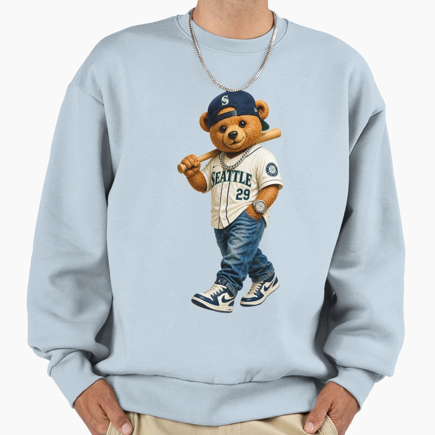 Seattle Baseball Bear Teddy Bear Mascot Sweatshirt - Graphic Print Unisex - T-Shirt, Sweatshirt, Hoodie