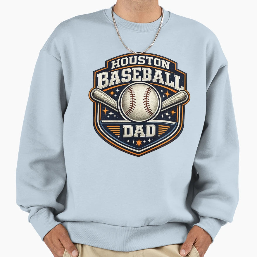 Houston Baseball Dad Orange Navy Baseball T-Shirt - Trendy Graphic Unisex - T-Shirt, Sweatshirt, Hoodie