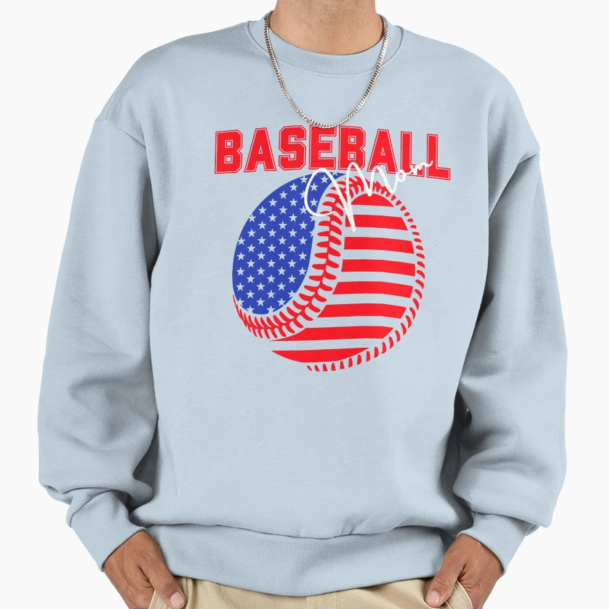Red White Blue Baseball Mom Sweatshirt - Custom Art Print Unisex - T-Shirt, Sweatshirt, Hoodie