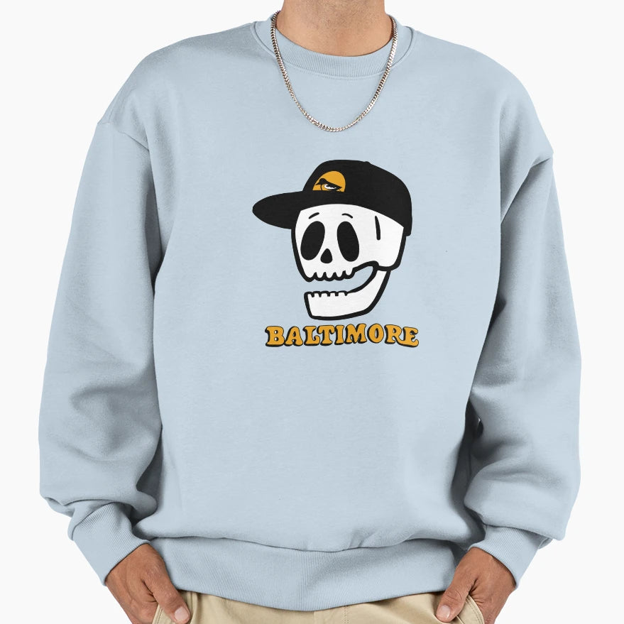 Baltimore Skull Hat Sweatshirt - Novelty Apparel Men Women - T-Shirt, Sweatshirt, Hoodie