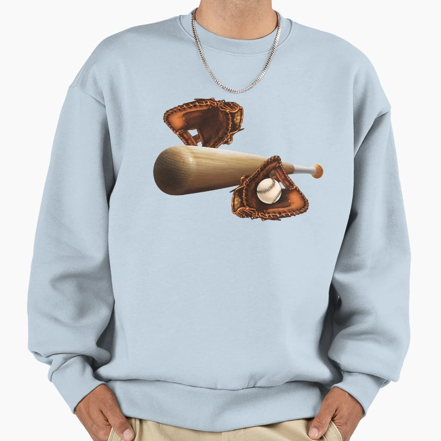 Baseball Mitt Bat And Ball Sweatshirt - Graphic Print for Adults - T-Shirt, Sweatshirt, Hoodie