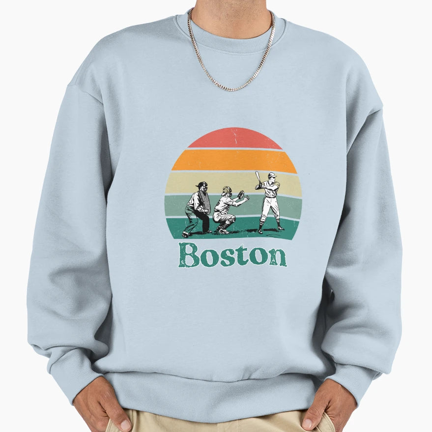 Boston City Skyline Baseball T-Shirt - Aesthetic Graphic Men Women - T-Shirt, Sweatshirt, Hoodie