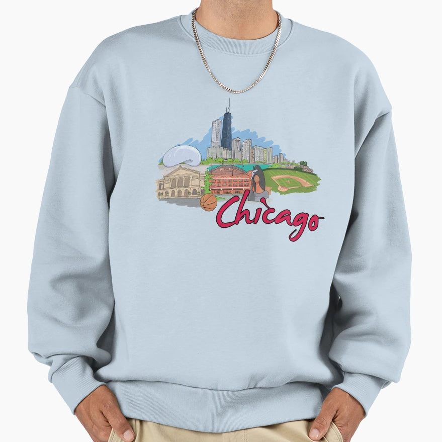 Chicago Illinois Beautiful Places Sweatshirt - Trendy Graphic Men Women - T-Shirt, Sweatshirt, Hoodie