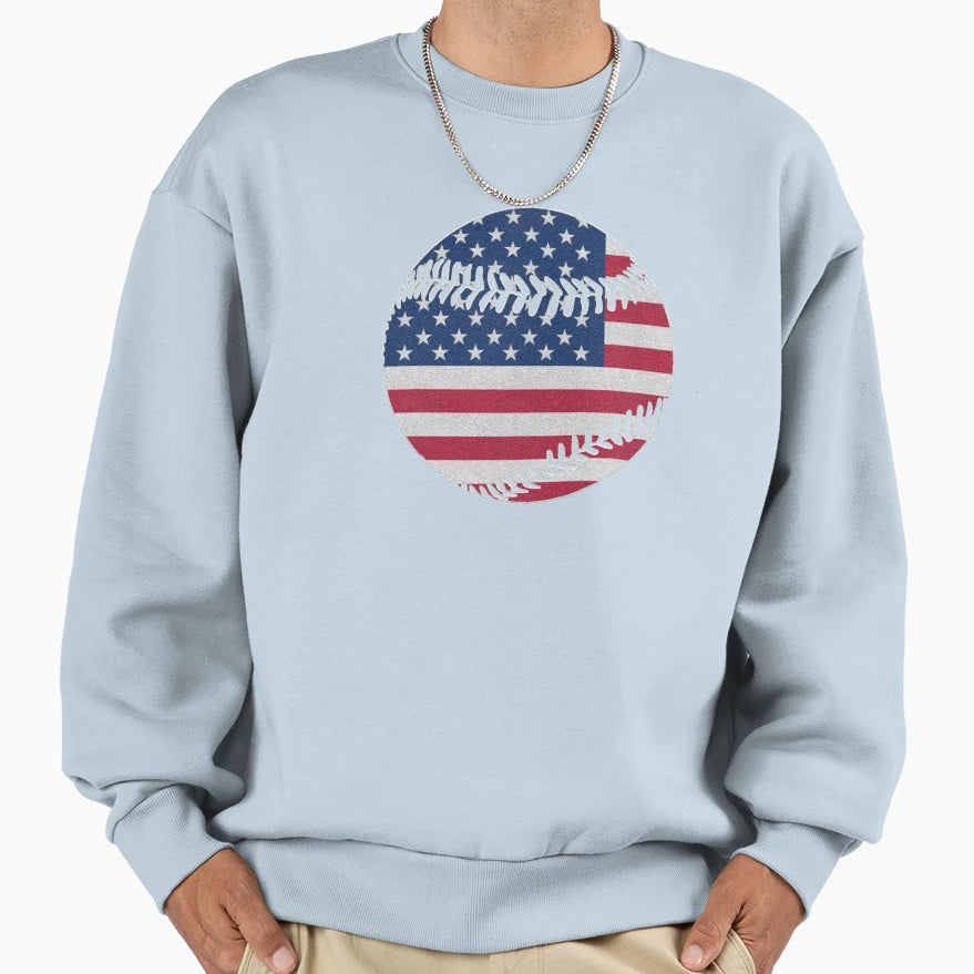 Baseball American Flag Funny Sweatshirt - Trendy Graphic for Adults - T-Shirt, Sweatshirt, Hoodie