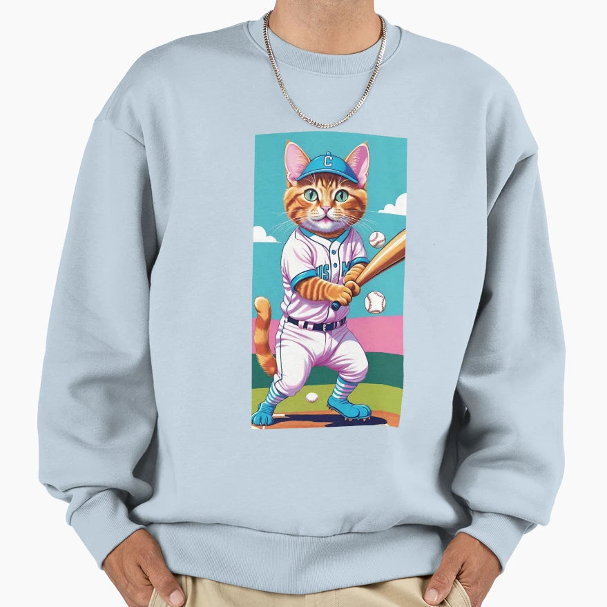 Baseball Cat Sweatshirt - Casual Everyday Wear Men Women - T-Shirt, Sweatshirt, Hoodie