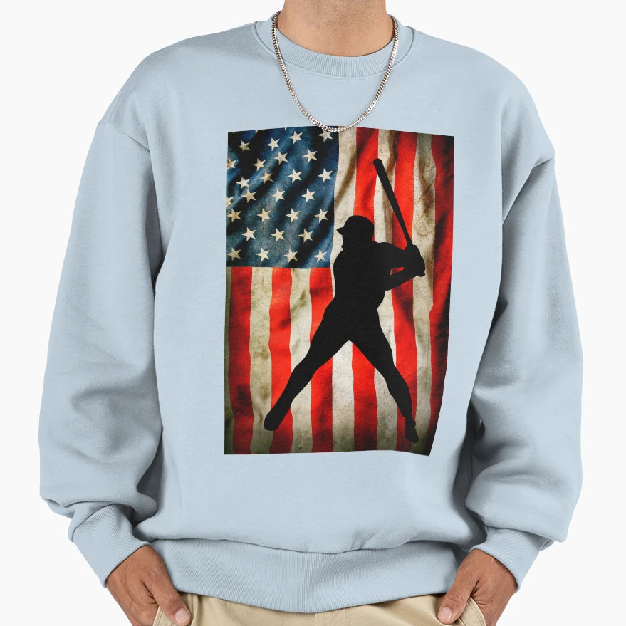 American Baseball Player And Usa Sweatshirt - Fun Novelty Design Unisex - T-Shirt, Sweatshirt, Hoodie