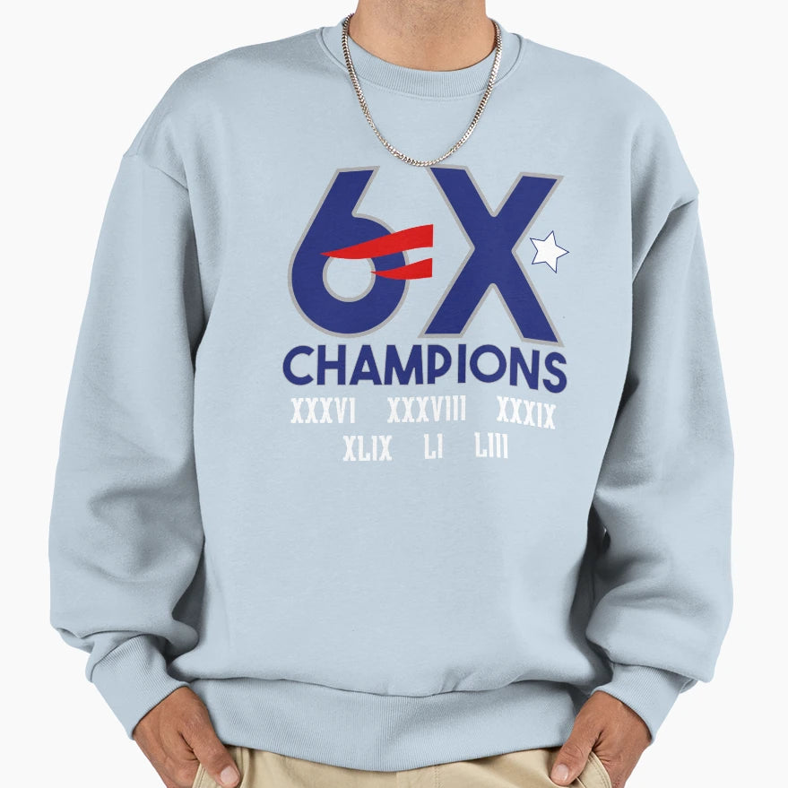 6X Champions New England Super Bowl T-Shirt - Custom Art Print Unisex - T-Shirt, Sweatshirt, Hoodie