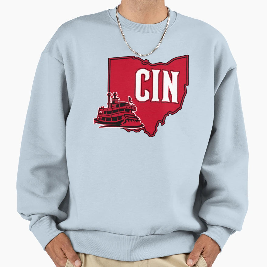 Cincy Riverboat Capital Sweatshirt - Fun Novelty Design for Adults - T-Shirt, Sweatshirt, Hoodie