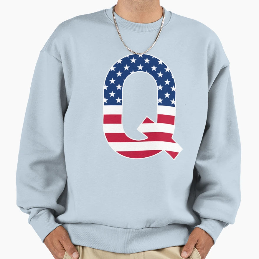 Letter Q Capital Alphabet Q American Sweatshirt - Streetwear Style Unisex - T-Shirt, Sweatshirt, Hoodie