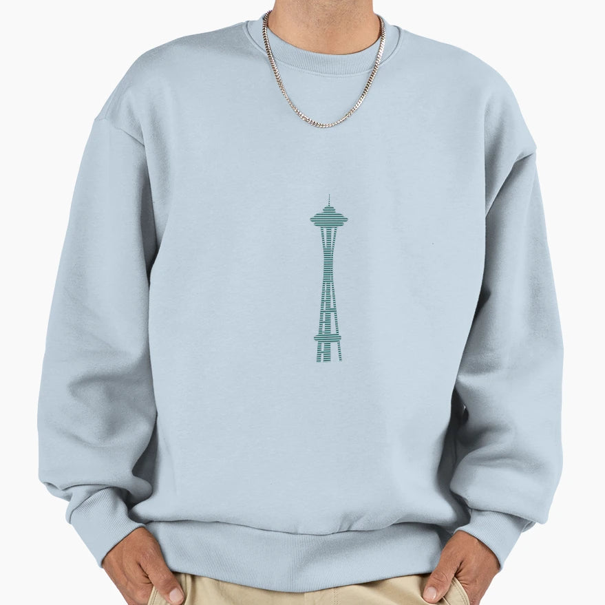 Gray Blue Space Needle Sweatshirt - Unique Graphic Men Women - T-Shirt, Sweatshirt, Hoodie