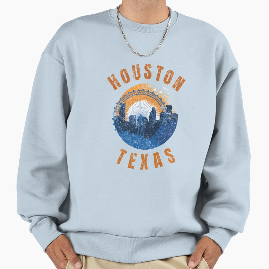 Weathered Houston Texas Skyline Sweatshirt - Graphic Print for Adults - T-Shirt, Sweatshirt, Hoodie