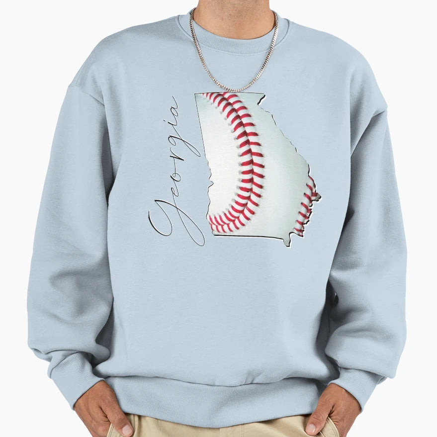 Georgia Usa Map Real Baseball En Sweatshirt - Fun Novelty Design Men Women - T-Shirt, Sweatshirt, Hoodie