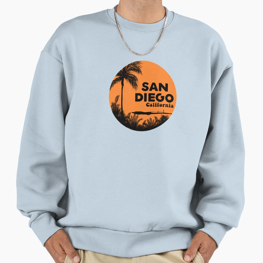 Surfing San Diego California Palms Sweatshirt - Minimalist Print Unisex - T-Shirt, Sweatshirt, Hoodie
