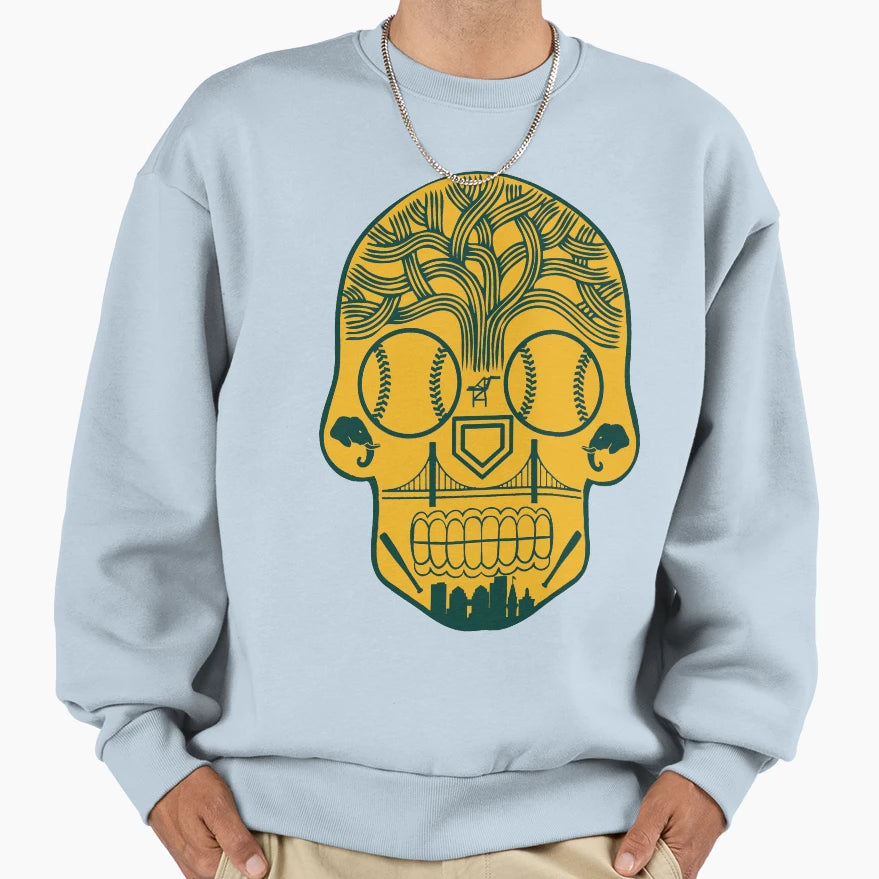 Oakland Baseball Sugar Skull Sweatshirt - Trendy Graphic for Adults - T-Shirt, Sweatshirt, Hoodie