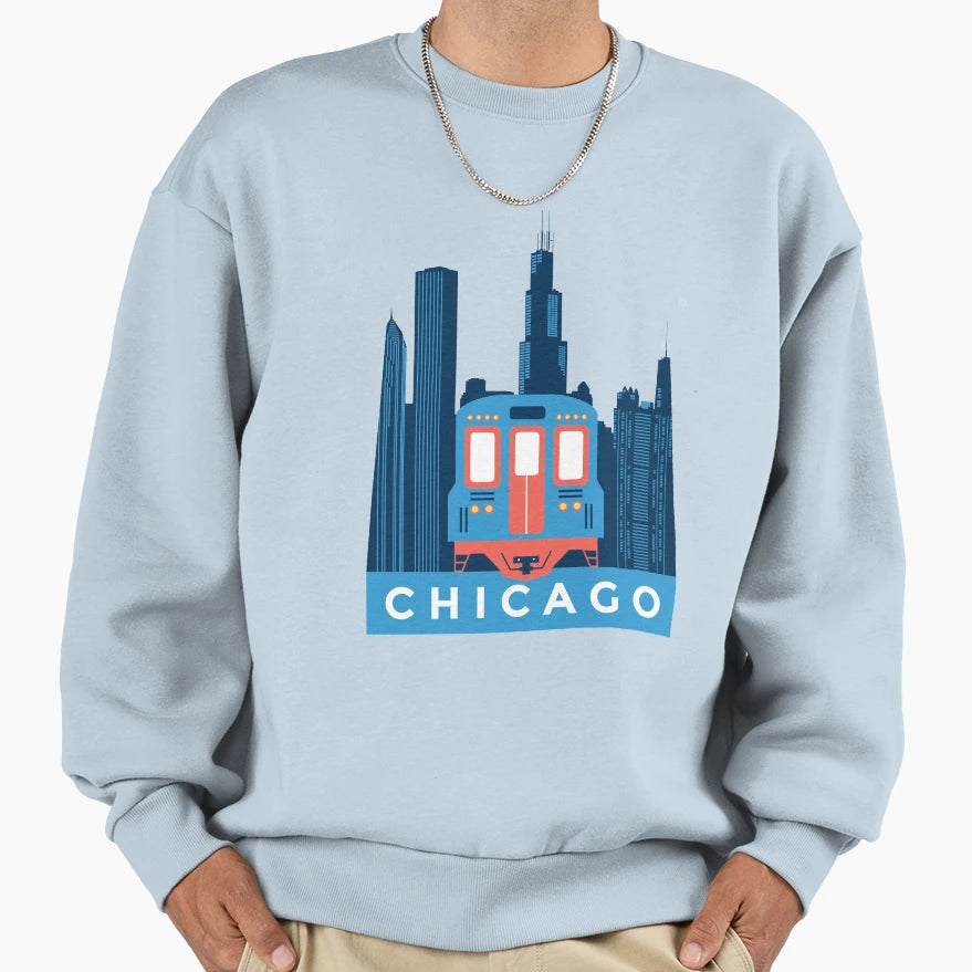 Chicago Train Sweatshirt - Casual Everyday Wear Unisex - T-Shirt, Sweatshirt, Hoodie