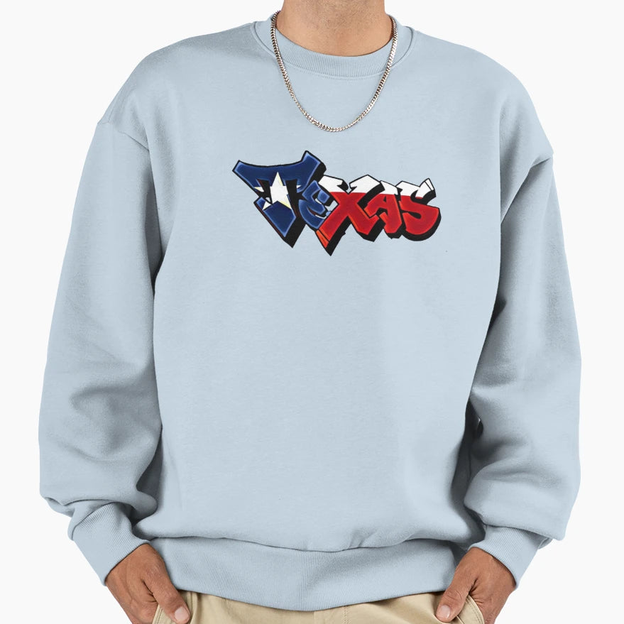 Texas Flag Graffiti Blue Sweatshirt - Minimalist Print Men Women - T-Shirt, Sweatshirt, Hoodie