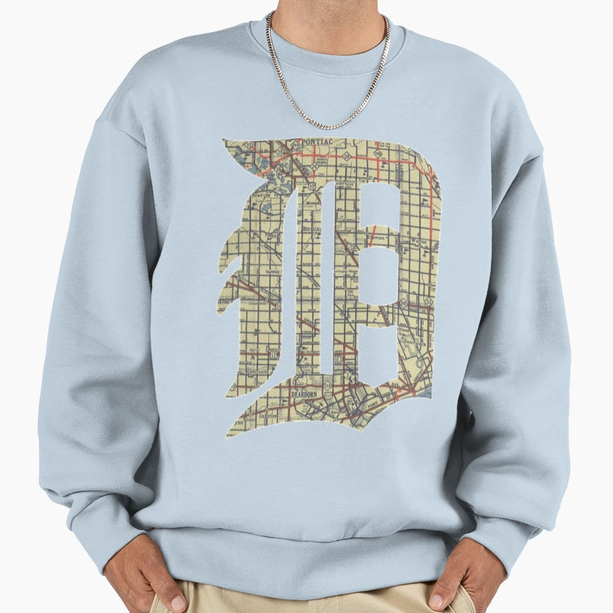 Detroit City Map Old English D Sweatshirt - Fun Novelty Design Unisex - T-Shirt, Sweatshirt, Hoodie