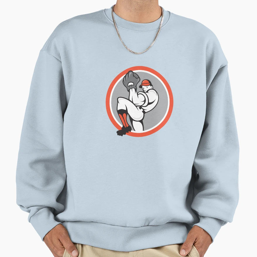 Baseball Pitcher Circle Cartoon Sweatshirt - Graphic Print for Adults - T-Shirt, Sweatshirt, Hoodie