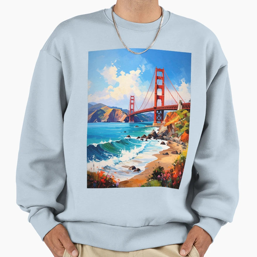 San Francisco Golden Gate Bridge Sweatshirt - Minimalist Print Unisex - T-Shirt, Sweatshirt, Hoodie