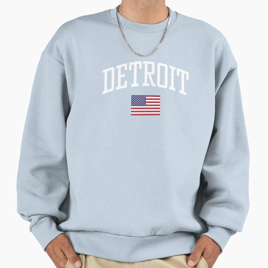 Detroit Michigan Usa Flag Sweatshirt - Graphic Print for Adults - T-Shirt, Sweatshirt, Hoodie