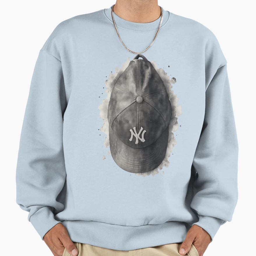 New York Baseball Cap Watercolor Sweatshirt - Novelty Apparel Unisex - T-Shirt, Sweatshirt, Hoodie