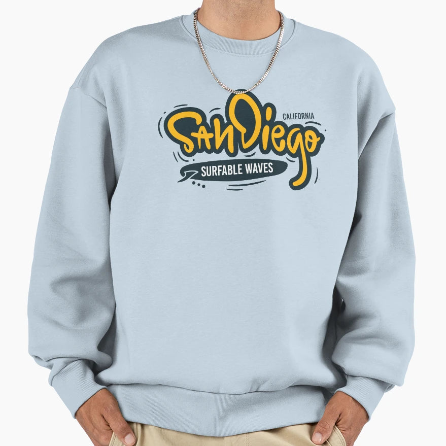 San Diego California Surfable Waves Sweatshirt - Trendy Graphic for Adults - T-Shirt, Sweatshirt, Hoodie