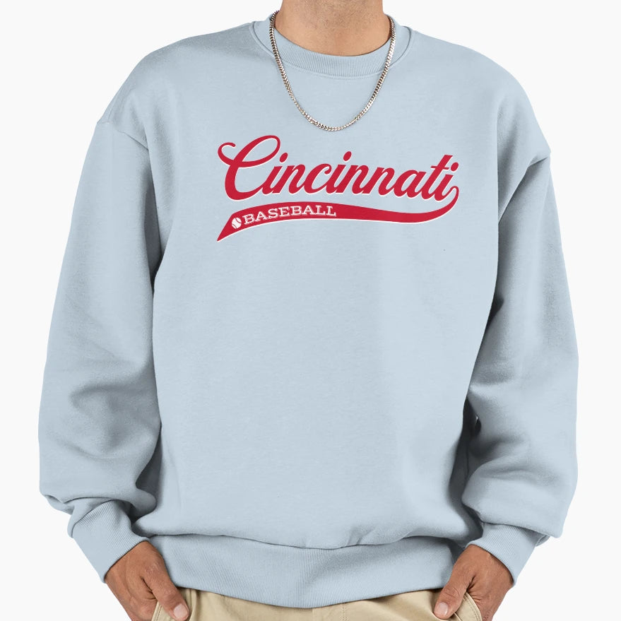 Script Cincinnati Baseball Sweatshirt - Unique Graphic for Adults - T-Shirt, Sweatshirt, Hoodie