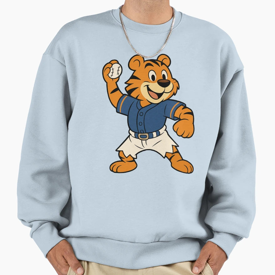 Tiger Baseball Player Sweatshirt - Trendy Graphic for Adults - T-Shirt, Sweatshirt, Hoodie