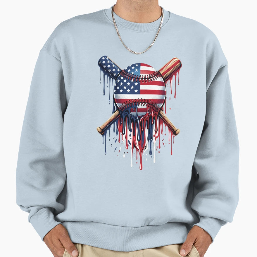 American Flag Baseball Patriot Fan Sweatshirt - Trendy Graphic for Adults - T-Shirt, Sweatshirt, Hoodie