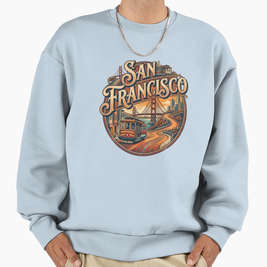 San Francisco Cityscape Travel Art Sweatshirt - Unique Graphic Unisex - T-Shirt, Sweatshirt, Hoodie