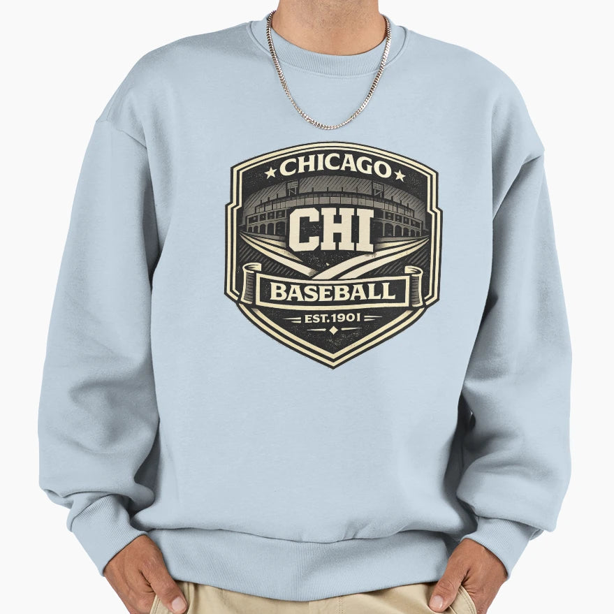 Chicago Baseball Badge Chi Black Cream T-Shirt - Minimalist Print Unisex - T-Shirt, Sweatshirt, Hoodie
