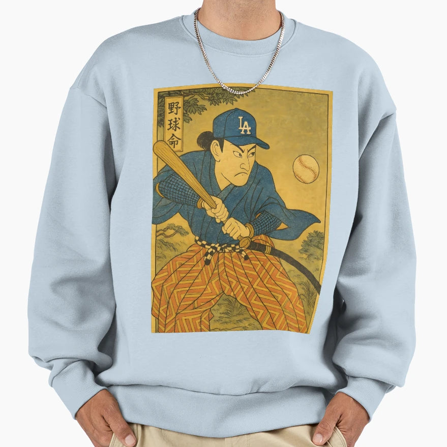 Samurai Baseball Ukiyo E Warrior Sweatshirt - Novelty Apparel for Adults - T-Shirt, Sweatshirt, Hoodie