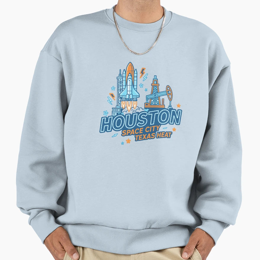 Houston Space City Neon Sweatshirt - Aesthetic Graphic Unisex - T-Shirt, Sweatshirt, Hoodie