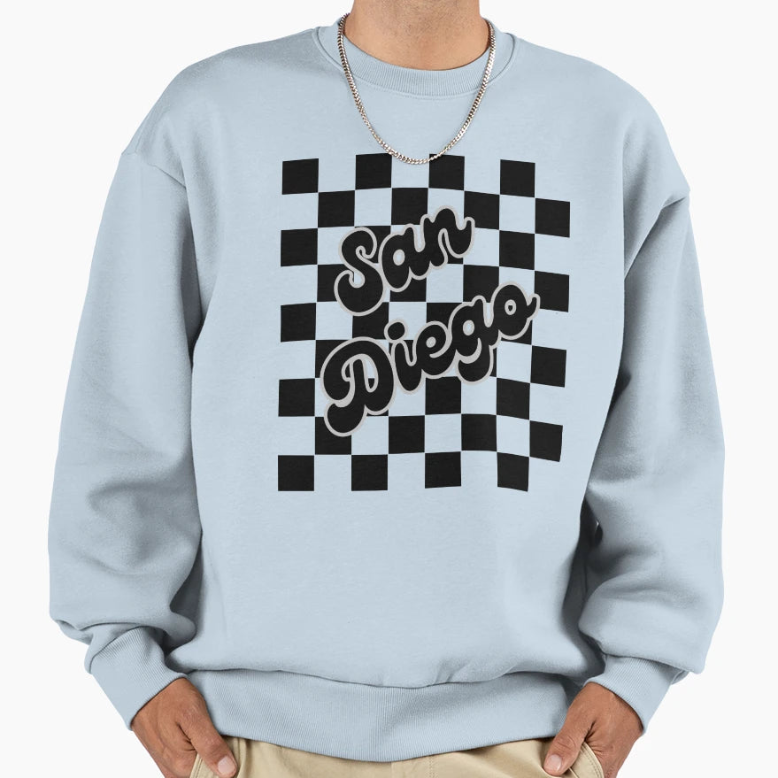 San Diego Black White Checkers Sweatshirt - Trendy Graphic Men Women - T-Shirt, Sweatshirt, Hoodie