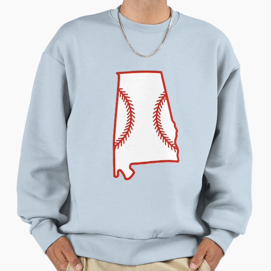 Alabama State Outline Baseball Stitch Sweatshirt - Unique Graphic Unisex - T-Shirt, Sweatshirt, Hoodie