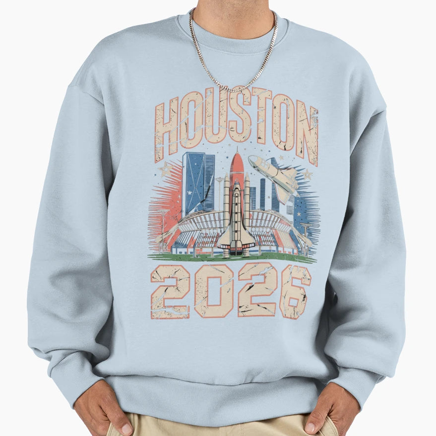 Houston 2026 Space Shuttle Football V11 T-Shirt - Novelty Apparel Unisex - T-Shirt, Sweatshirt, Hoodie