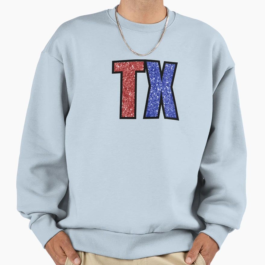Red And Blue Glitter Tx Sweatshirt - Custom Art Print for Adults - T-Shirt, Sweatshirt, Hoodie