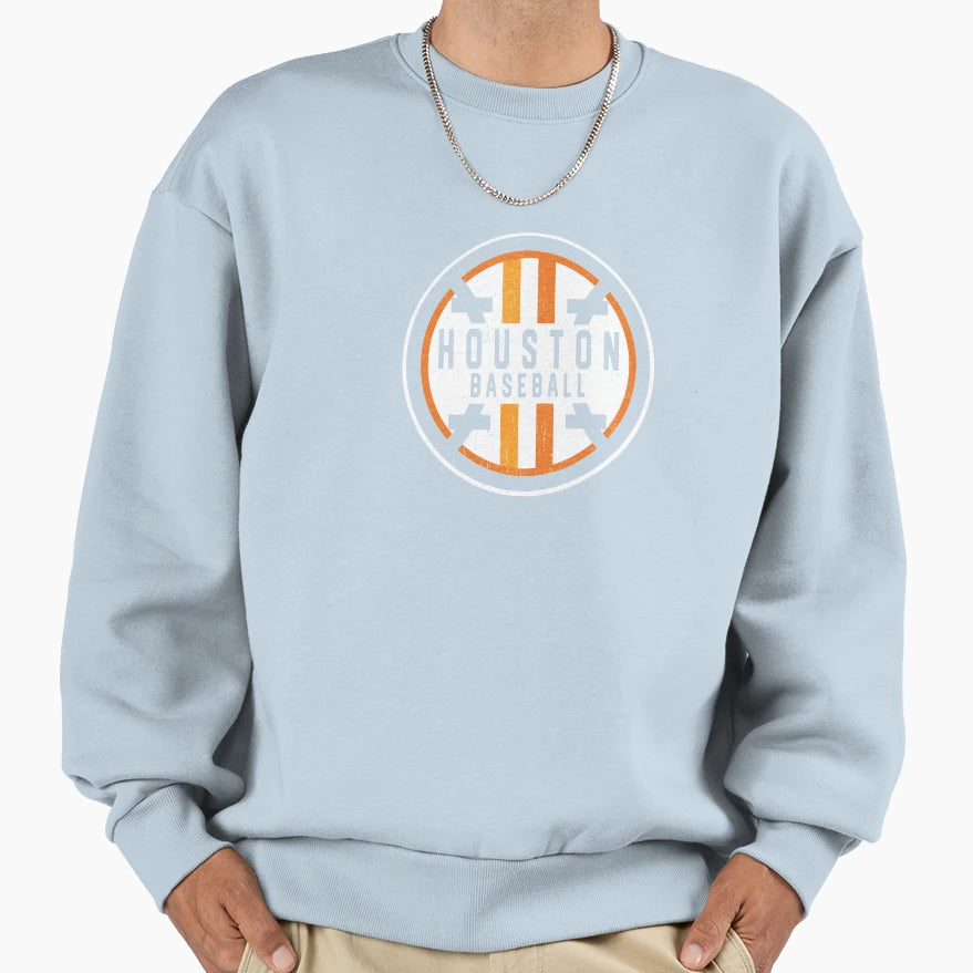 Minimalist Houston Baseball Badge Sweatshirt - Unique Graphic Unisex - T-Shirt, Sweatshirt, Hoodie