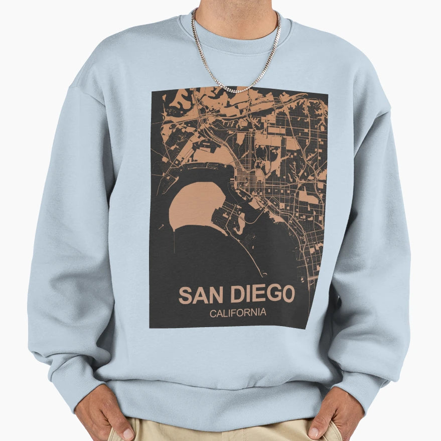 San Diego Map Art Chocolate Color Sweatshirt - Aesthetic Graphic Unisex - T-Shirt, Sweatshirt, Hoodie