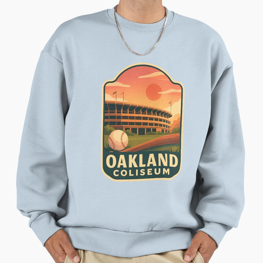 Oakland Coliseum Baseball Sunset Sweatshirt - Unique Graphic Men Women - T-Shirt, Sweatshirt, Hoodie