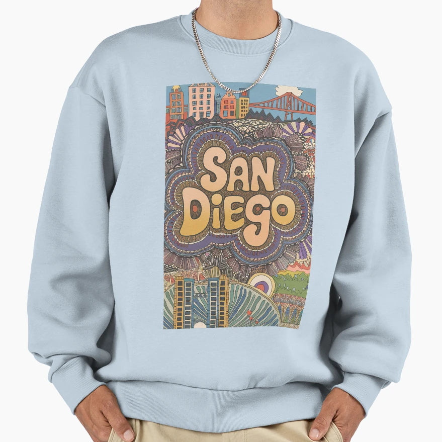 San Diego Whimsical City Life Abstract Sweatshirt - Trendy Graphic Unisex - T-Shirt, Sweatshirt, Hoodie