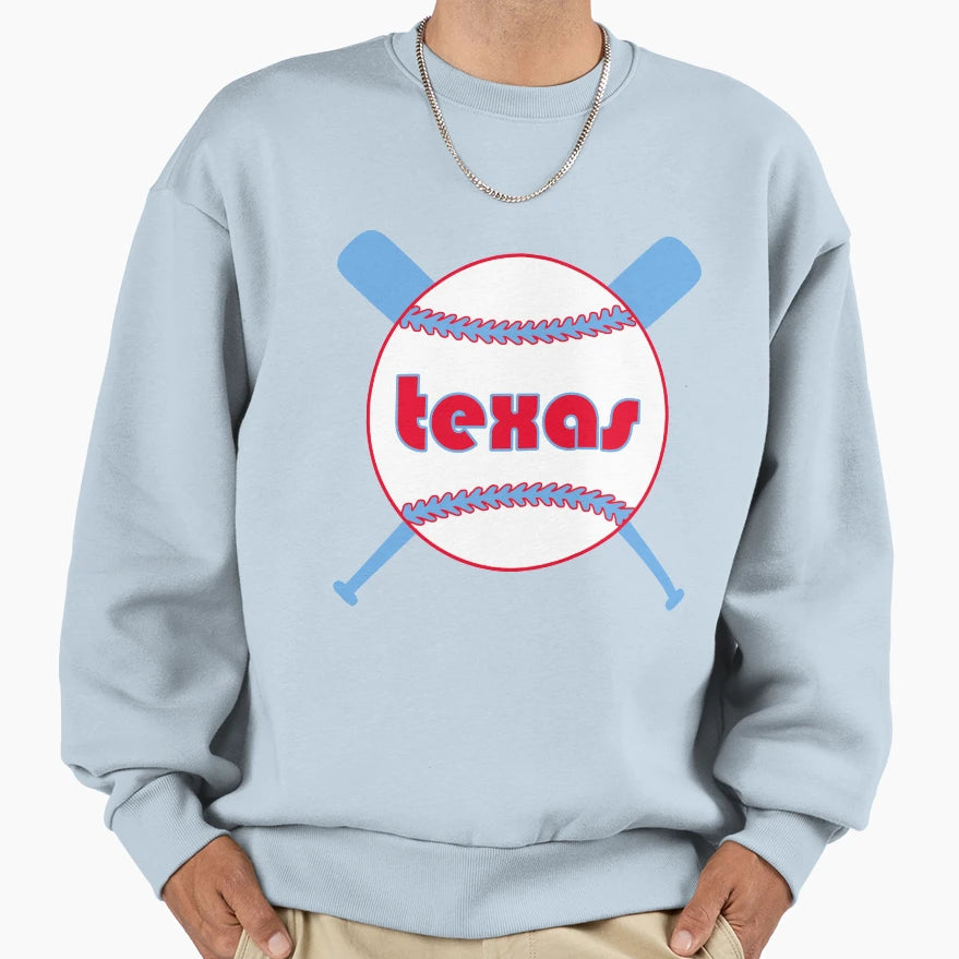 Texas Throwback Baseball Crossed Sweatshirt - Streetwear Style for Adults - T-Shirt, Sweatshirt, Hoodie