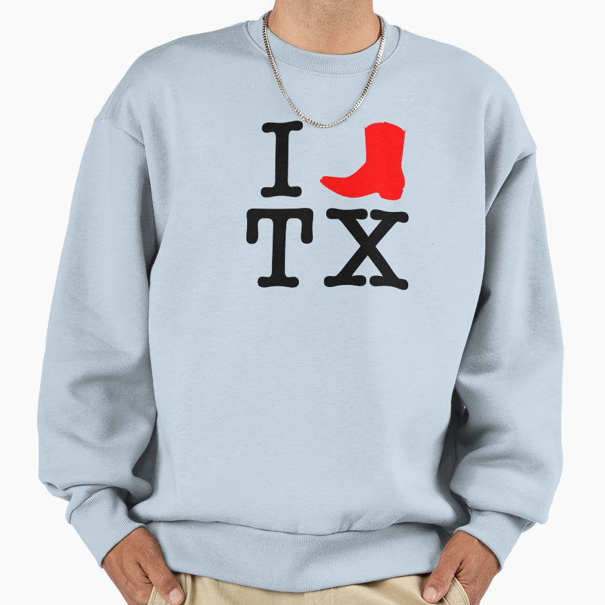 I Heart Texas Cowboy Boot Tx Sweatshirt - Aesthetic Graphic for Adults - T-Shirt, Sweatshirt, Hoodie
