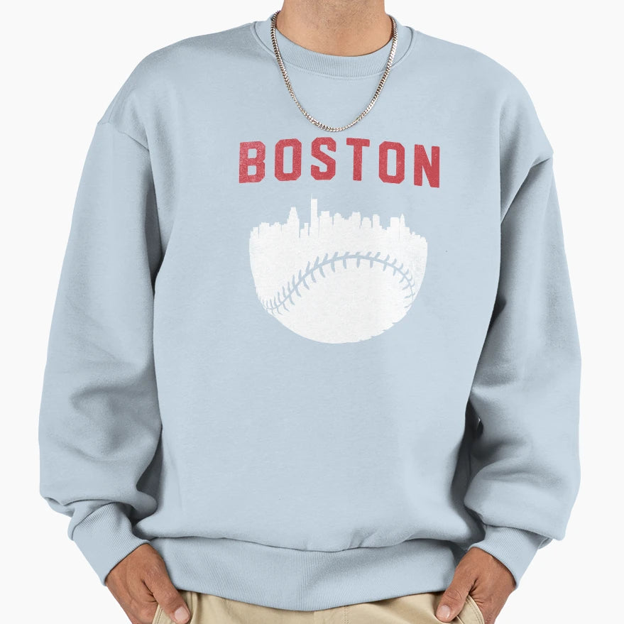 Boston Massachusetts Cityscape Baseball Sweatshirt - Novelty Apparel Unisex - T-Shirt, Sweatshirt, Hoodie