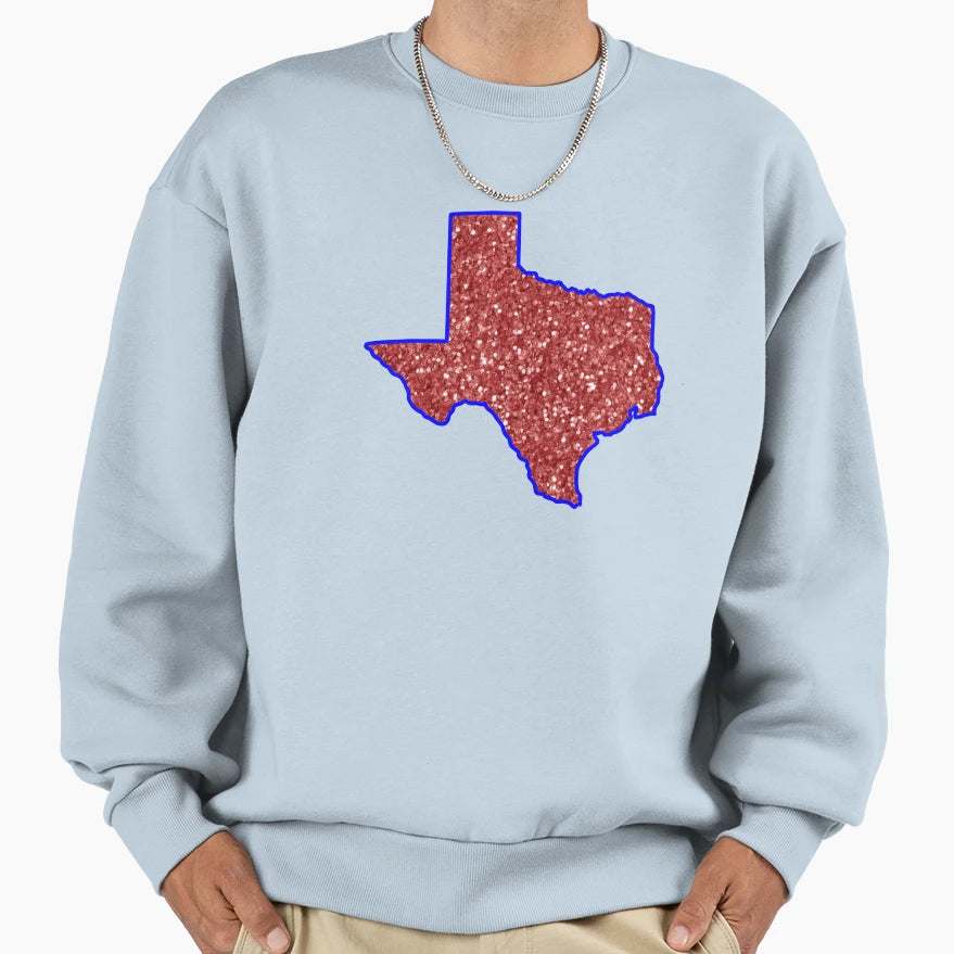 Blue And Red Glitter Texas Sweatshirt - Trendy Graphic Men Women - T-Shirt, Sweatshirt, Hoodie