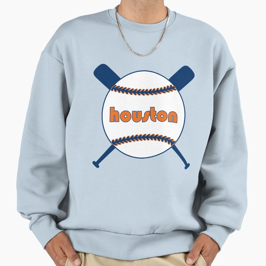 Houston Throwback Baseball Crossed Sweatshirt - Unique Graphic for Adults - T-Shirt, Sweatshirt, Hoodie