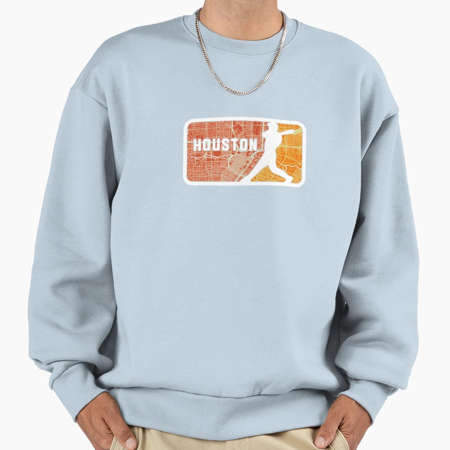 Houston Baseball Player Street Map Sweatshirt - Casual Everyday Wear Unisex - T-Shirt, Sweatshirt, Hoodie
