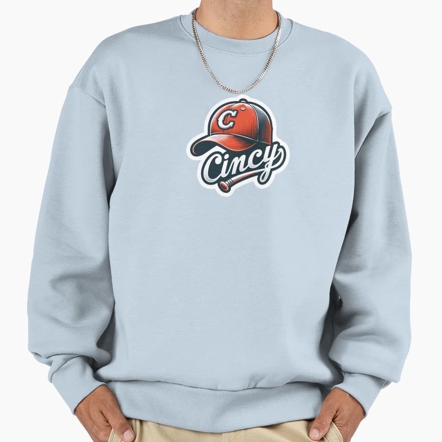 Cincy Baseball Cap Sweatshirt - Unique Graphic for Adults - T-Shirt, Sweatshirt, Hoodie